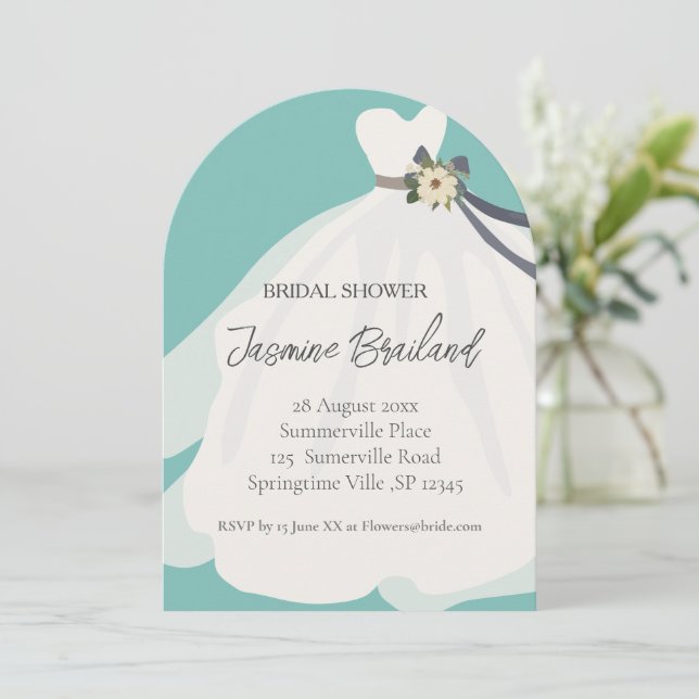 Simple Floral Bride Gown Bridal Shower  Invitation (Standing Front)