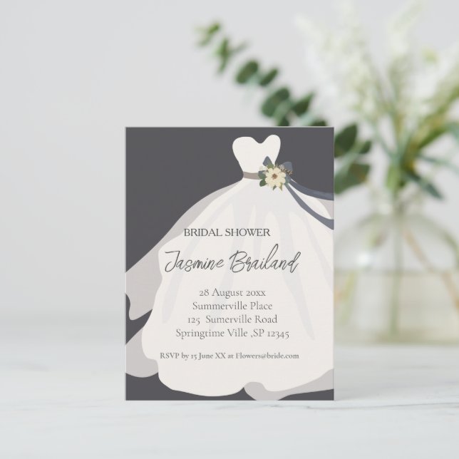  Simple Floral Bride Gown Bridal Shower   Postcard (Standing Front)