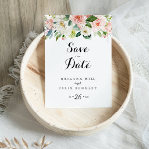 Simple Floral Calligraphy Save the Date Postcard