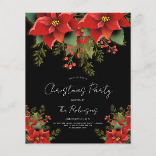 Simple Floral Christmas Holiday Black Invite Menu