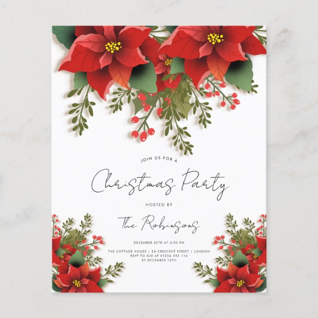 Simple Floral Christmas Holiday Party Invite Menu (Front)