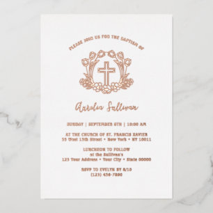 Simple Floral Cross Baptism Foil