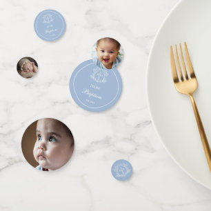 Simple Floral Cross on Light Blue Baptism Table Confetti