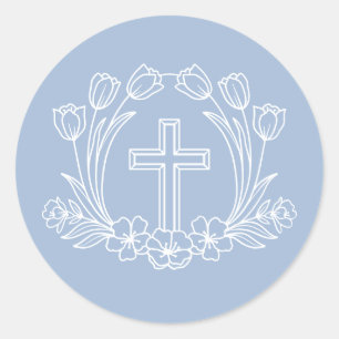 Simple Floral Cross on Light Blue Sticker