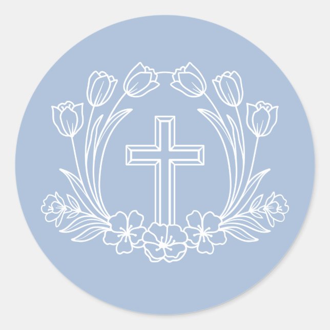 Simple Floral Cross on Light Blue Sticker (Front)