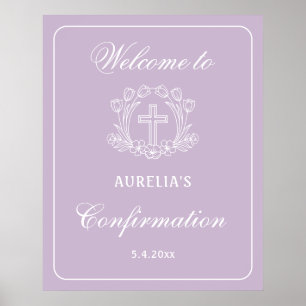 Simple Floral Cross on Lilac Confirmation Welcome Poster