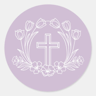 Simple Floral Cross on Lilac Sticker