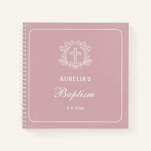 Simple Floral Cross on Pink Baptism Guest Book