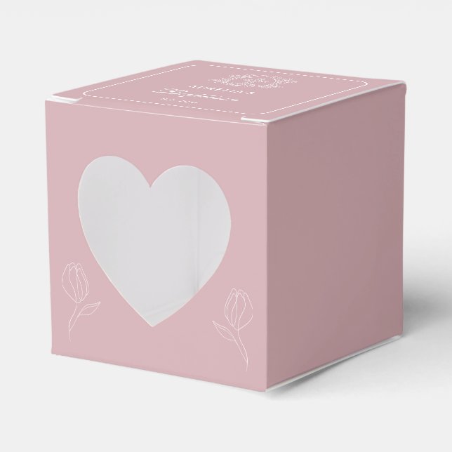 Simple Floral Cross on Pink Baptism Heart Favour Box (Front Side)