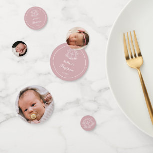 Simple Floral Cross on Pink Baptism Table Confetti