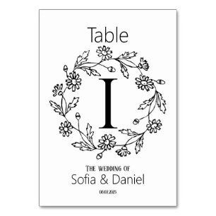 Simple floral daisy outline wedding table number