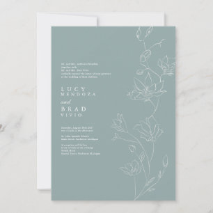 Simple floral dusty blue wedding invitations