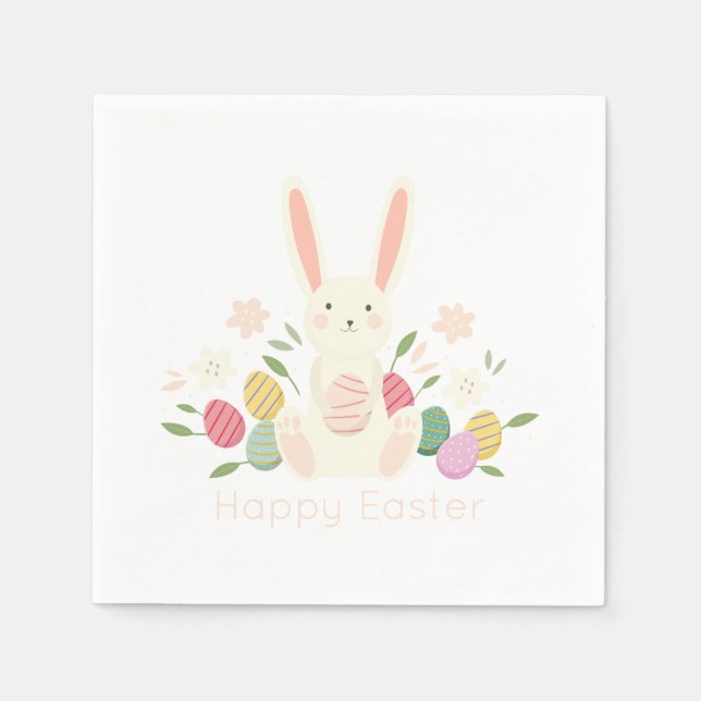 Simple Floral Easter Bunny | Paper Napkin (Front)