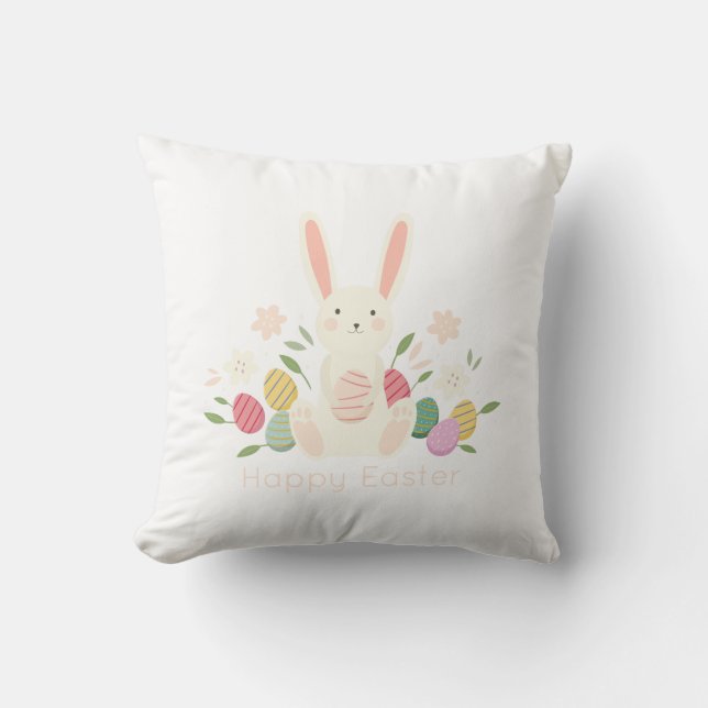 Simple Floral Easter Bunny | Throw Pillow (Front)
