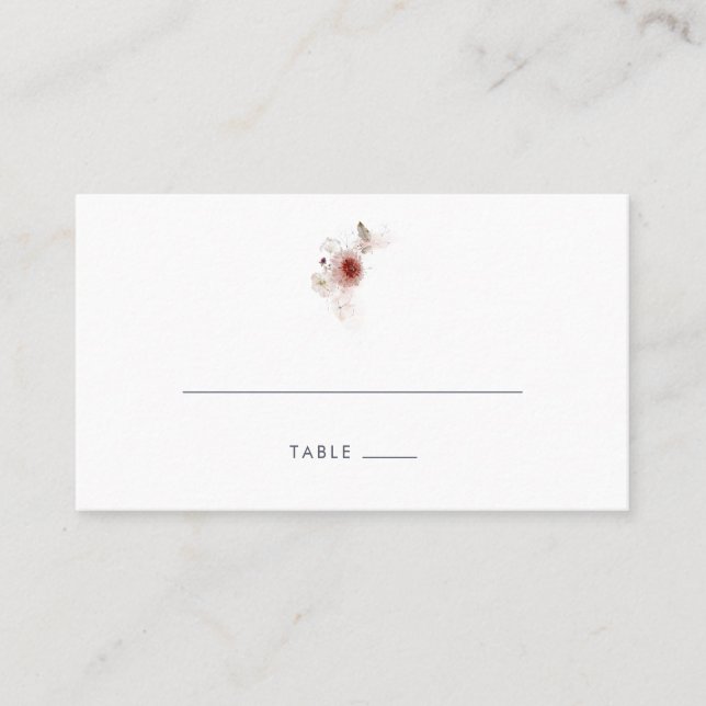 Simple Floral Flat Wedding Place Card (Front)