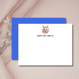 Simple Floral Fox Name Nursery Note Card