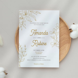 Simple Floral Gold Floral Wedding Invitation
