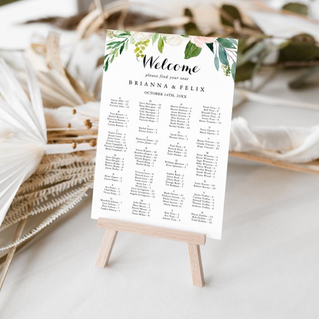 Simple Floral Green Alphabetical Seating Chart (Creator Uploaded)