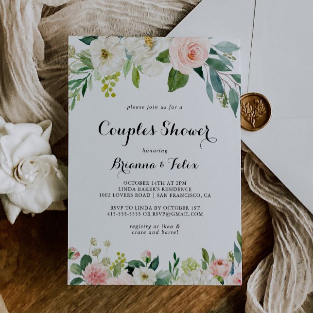 Simple Floral Green Calligraphy Couples Shower Invitation (Creator Uploaded)