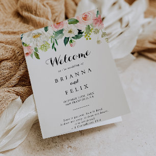 Simple Floral Green Calligraphy Folded Wedding Programme