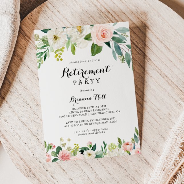 Simple Floral Green Calligraphy Retirement Party Invitation (Creator Uploaded)