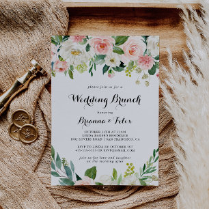 Simple Floral Green Calligraphy Wedding Brunch Invitation