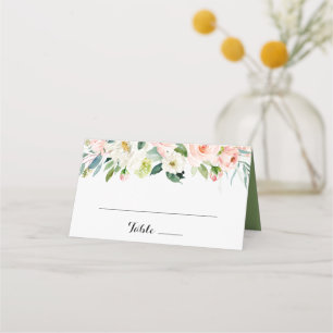Simple Floral Green Calligraphy Wedding Place Card