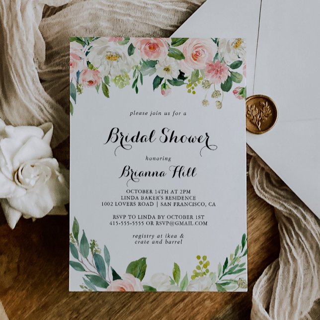 Simple Floral Green Foliage Bridal Shower Invitation (Creator Uploaded)