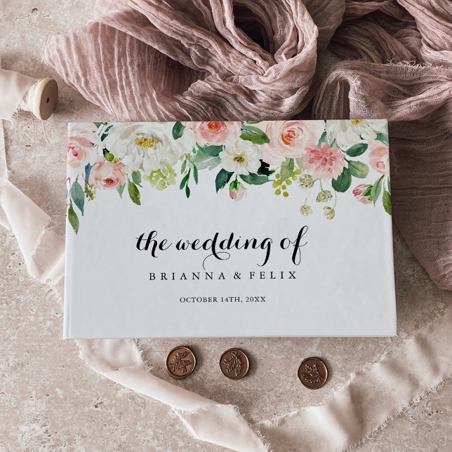 Simple Floral Green Foliage Calligraphy Wedding Guest Book (Creator Uploaded)