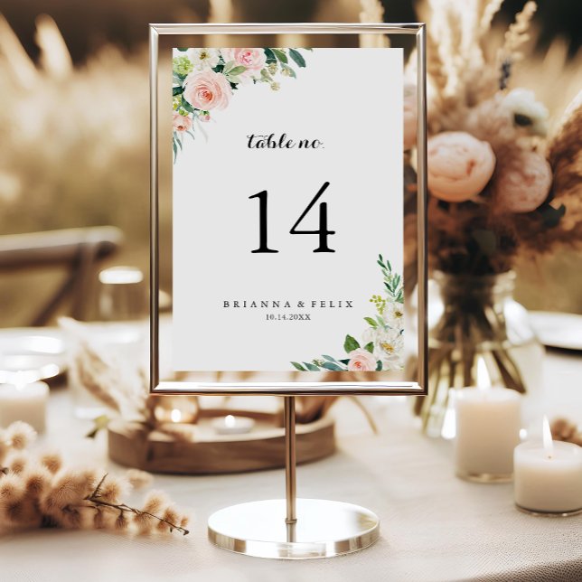 Simple Floral Green Foliage Calligraphy Wedding Table Number (Creator Uploaded)