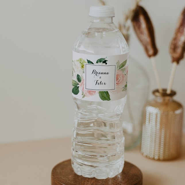 Simple Floral Green Foliage Calligraphy Wedding Water Bottle Label (Creator Uploaded)