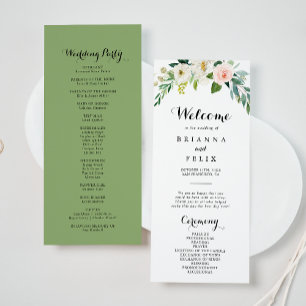 Simple Floral Green Foliage Wedding Program Programme