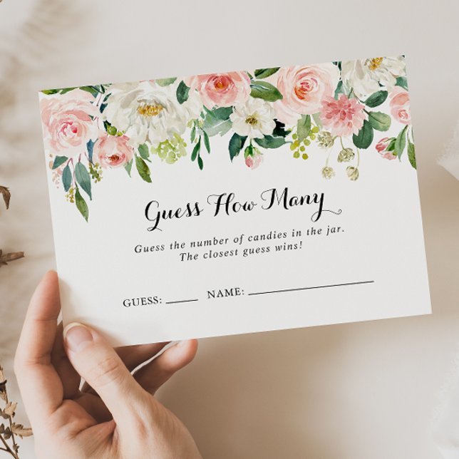 Simple Floral Green Guess How Many Game Card (Creator Uploaded)