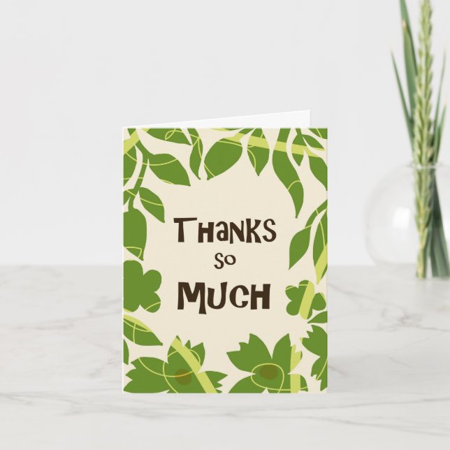Simple Floral Green leaves Thank You Card (Front)