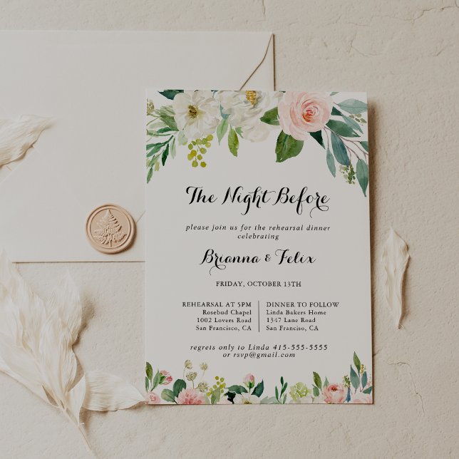 Simple Floral Green Night Before Rehearsal Dinner Invitation (Creator Uploaded)