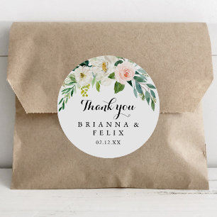 Simple Floral Green Thank You Wedding Favour Classic Round Sticker