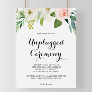 Simple Floral Green Unplugged Ceremony Sign