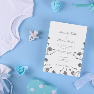 Simple Floral Grey Wedding Invitation