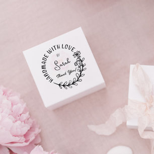 Simple Floral Handmade With Love Thank You Rubber Stamp