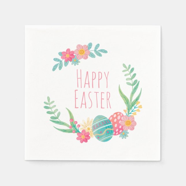 Simple Floral Happy Easter | Paper Napkin (Front)