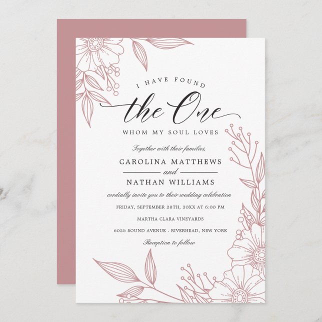 Simple Floral I Have Found The One | Blush Wedding Invitation (Front/Back)