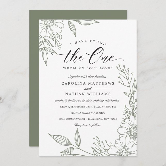 Simple Floral I Have Found The One | Sage Wedding Invitation (Front/Back)