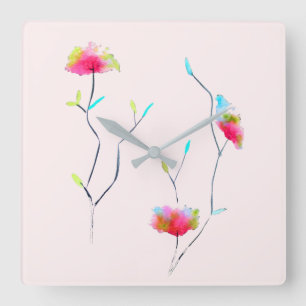 Simple floral Japanese inspired pink abstract Square Wall Clock
