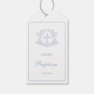 Simple Floral Light Blue Cross Baptism Gift Tags
