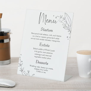 Simple Floral Line Art Wedding Dinner Menu Pedestal Sign