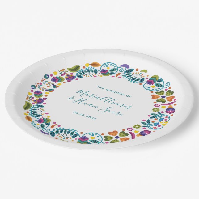 Simple Floral Mexican Wedding Personalised Paper Plate (Angled)