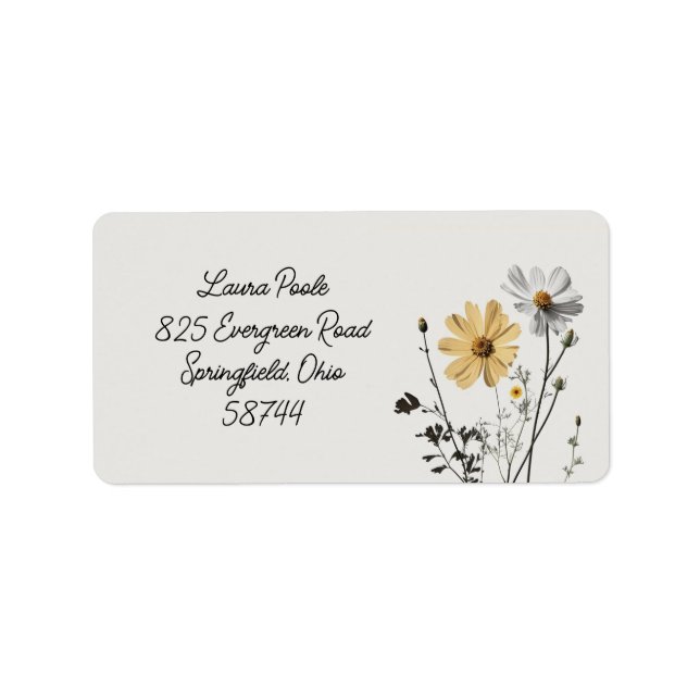 Simple Floral, Minimalist, Daisy Flowers Address Label (Front)