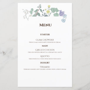 Simple Floral minimalist Wedding menu