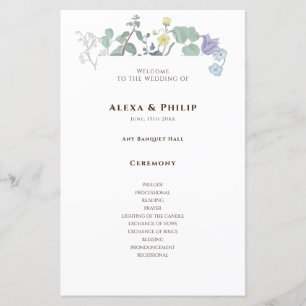 Simple Floral minimalist Wedding Programs