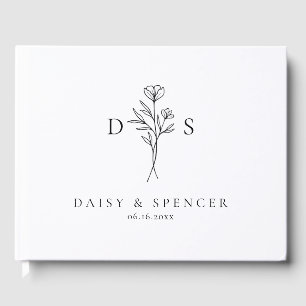 Simple Floral Monogram Wedding Guest Book